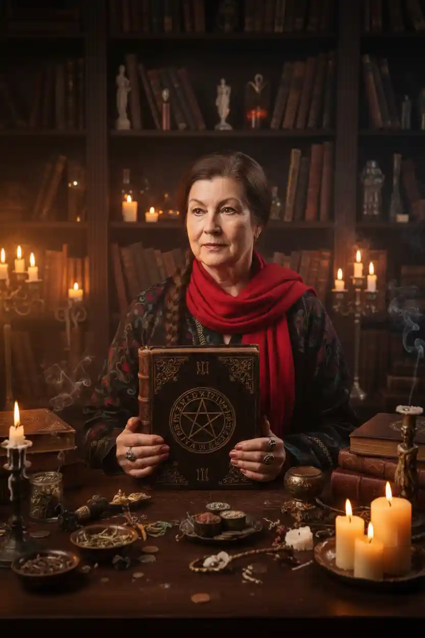 Гадалка держит в руках старинную книгу